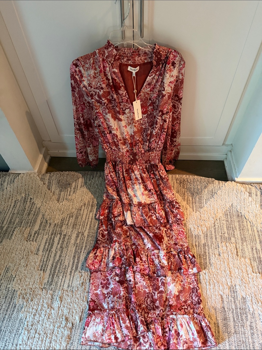 Heartloom Floral Long Sleeve Maxi Dress - Red/Pink NWT